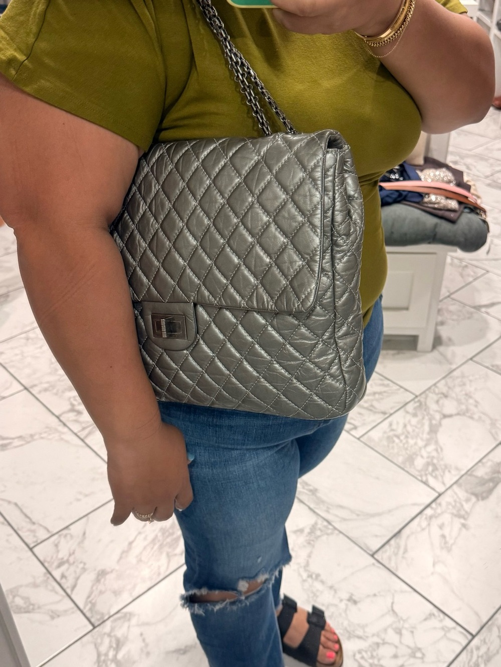 Authentic Chanel 2.55 Reissue Maxi Flap Metallic Crinkled 2011 - Picture 15 of 15